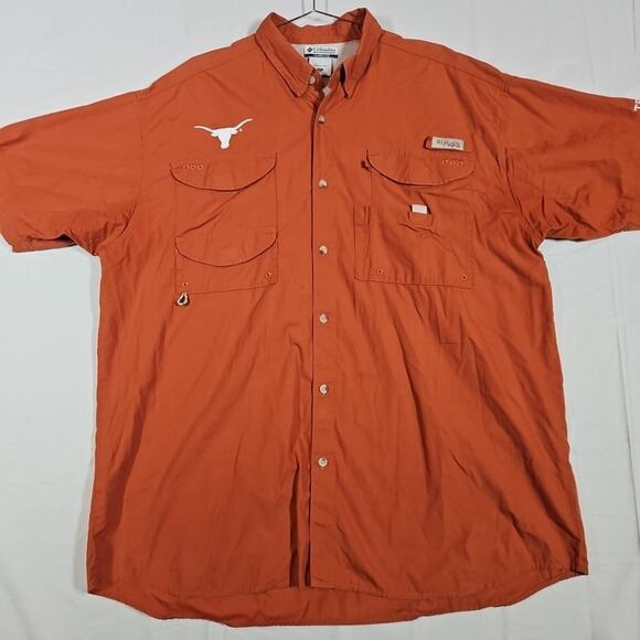Columbia PFG University Of Texas Shirt Men’s 2XL Orange UT Fishing Short Sleeve - Picture 2 of 8